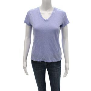 Goldie Womens Basic Blue V-Neck Pima Cotton Short Sleeve T-Shirt Size XS